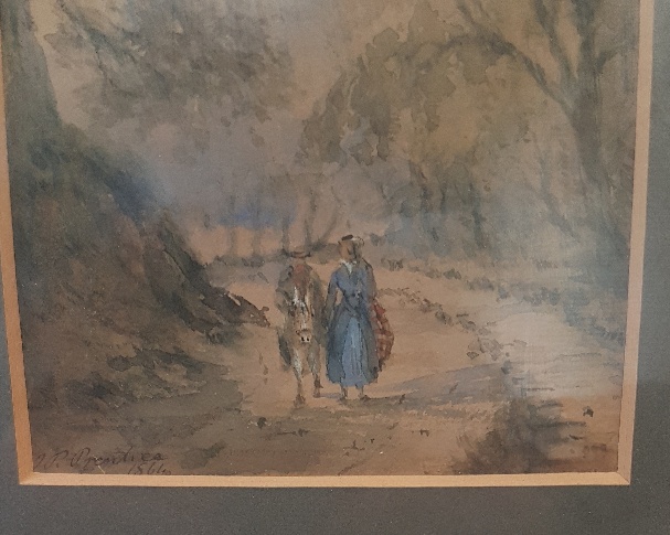 John R Prentice watercolour of figures at Newbattle, near Dalkeith. Framed, glazed and signed. - Image 3 of 4