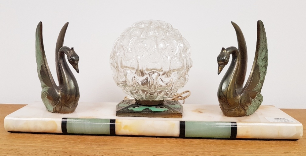 1940 French Art Deco Swan Table Lamp with a pair of Swan Figurines