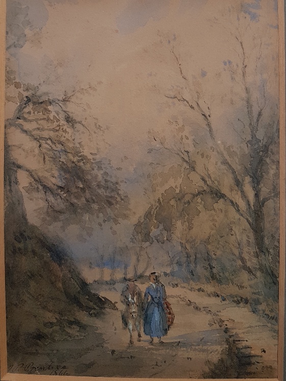 John R Prentice watercolour of figures at Newbattle, near Dalkeith. Framed, glazed and signed. - Image 2 of 4