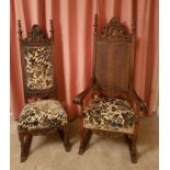 Pair of Renaissance Style Stained King and Queen Throne Chairs from a USA Masonic Lodge