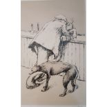 Norman Stansfield Cornish: Signed and Numbered Lithograph of Man at Bar with Dog