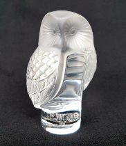 Lalique Chouette Owl Figure in clear and frosted glass