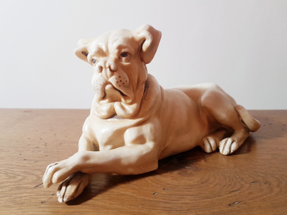 German 19th Century Porcelain Dogue de Bordeaux Figurine by Gerbruder Heubach