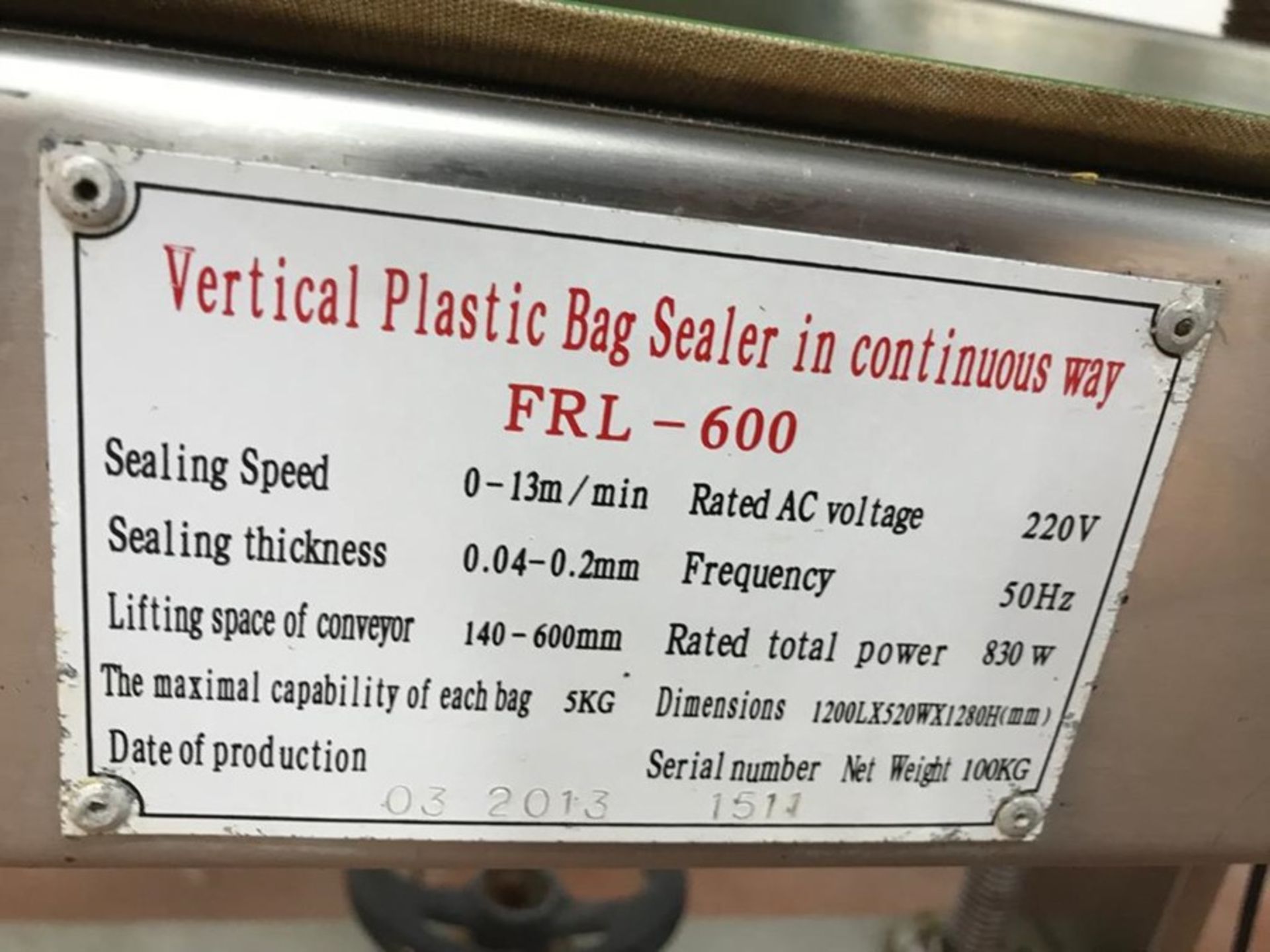 FRL-600 BAG SEALER - Image 7 of 7