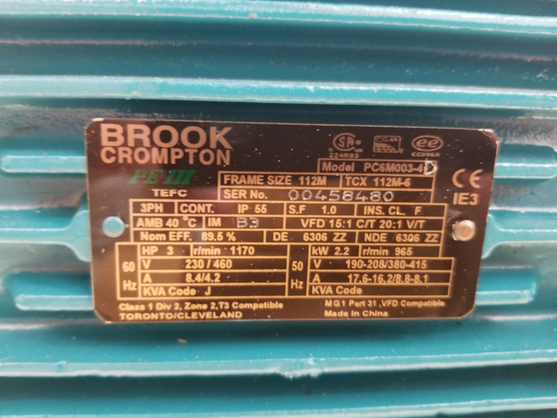 NEW Brook Compton 3 HP Motor - Image 3 of 3