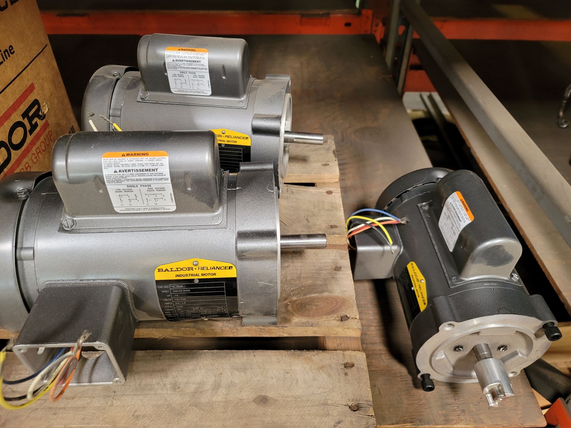 LOT - (3) BALDOR 3/4 HP ELECTRIC MOTORS, CAT. NO. VL3506, 115/230V, 3450 RPM