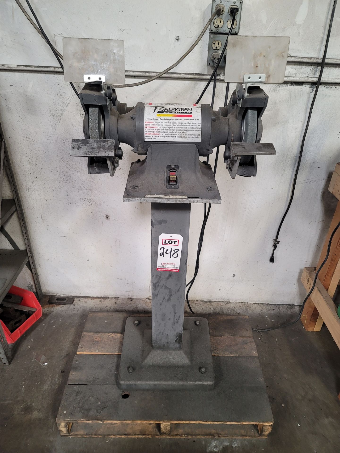 PALMGREN 8" DOUBLE END GRINDER ON PEDESTAL