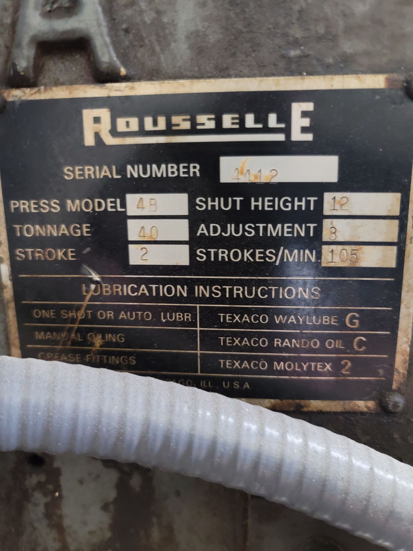 ROUSSELLE GAP FRAME PUNCH PRESS, MODEL 4B, S/N 4412 - Image 6 of 6