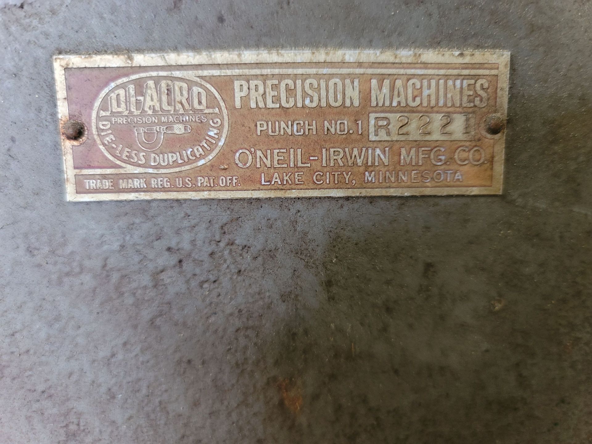 DI-ACRO/ONEIL-IRWIN MFG. PUNCH NO. 1, S/N R2221, MANUAL OPERATION - Image 3 of 3