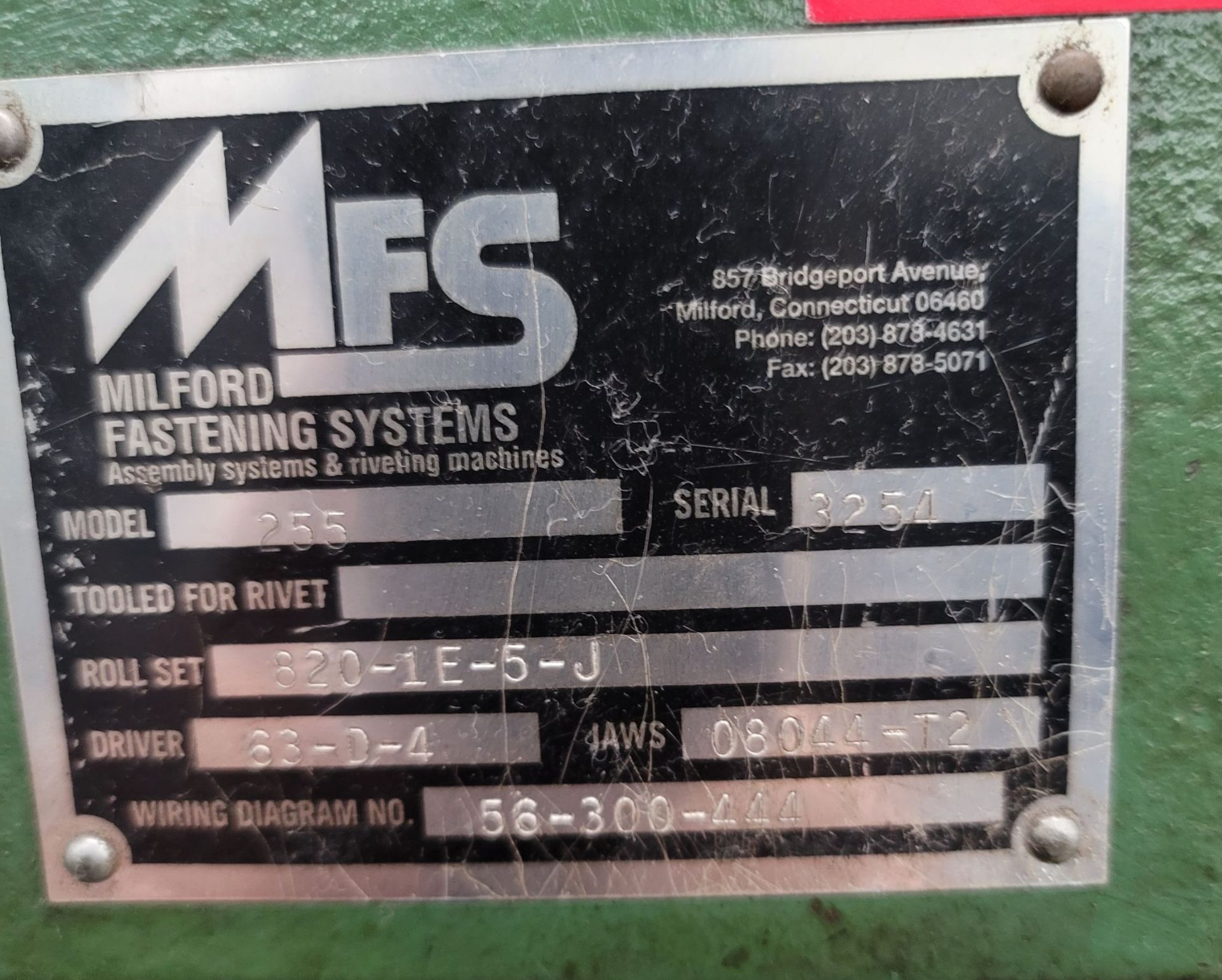 MILFORD FASTENING SYSTEMS RIVET MACHINE, MODEL 255, S/N 3254 - Image 4 of 4