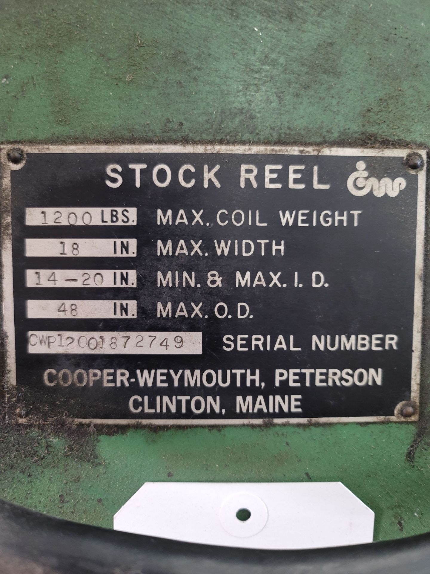 COOPER WEYMOUTH REEL, 1200 LB, 18" MAX WIDTH, 14"-20" MIN AND MAX ID, 48" OD, S/N CWP12001872749 - Image 4 of 4