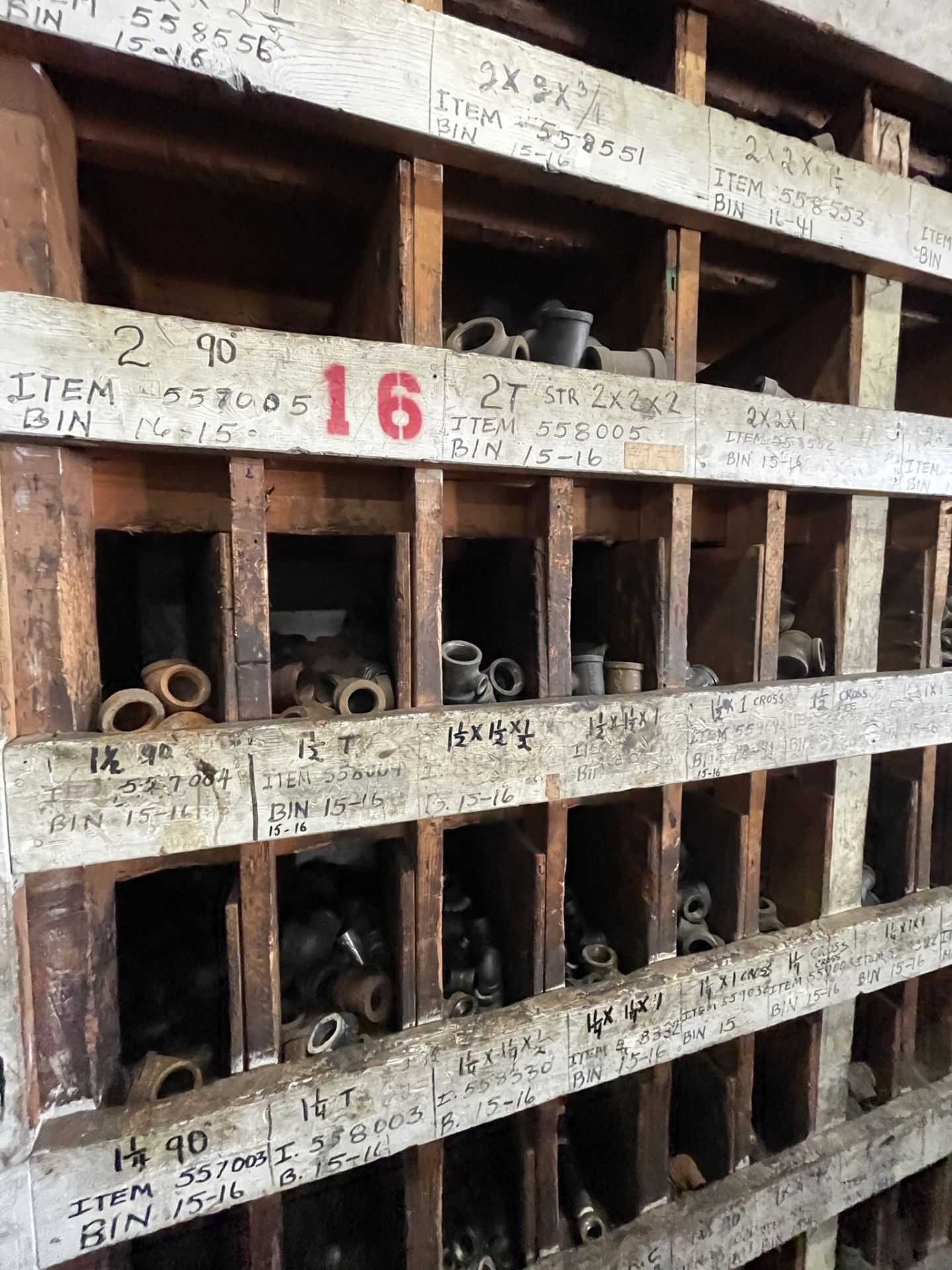 LOT - CONTENTS OF (3) WOOD CABINETS: EYE RODS, PIPE CLAMPS, PIPE FITTINGS, ETC. - Image 6 of 7