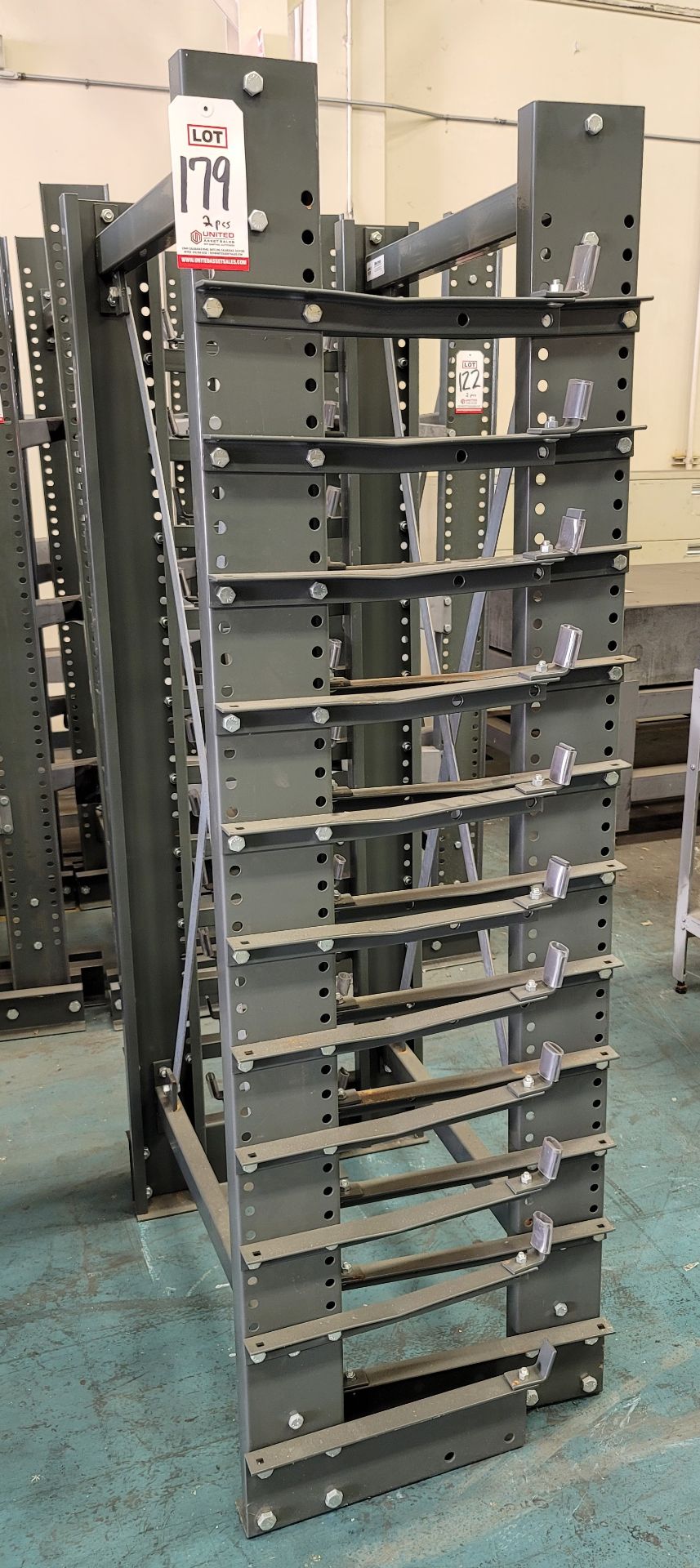 LOT - (2) 3' CANTILEVER MATERIAL RACKS, 12" ARMS, 76" HT, 1,750 LB CAPACITY (LOCATION: BUILDING 15