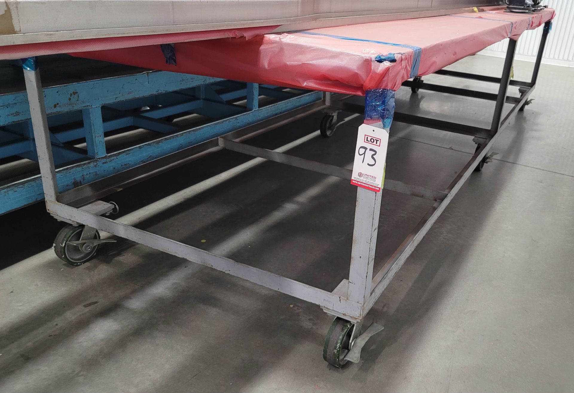 STEEL CART W/ PLYWOOD TOP, 4' X 14' (LOCATION: BUILDING 6)