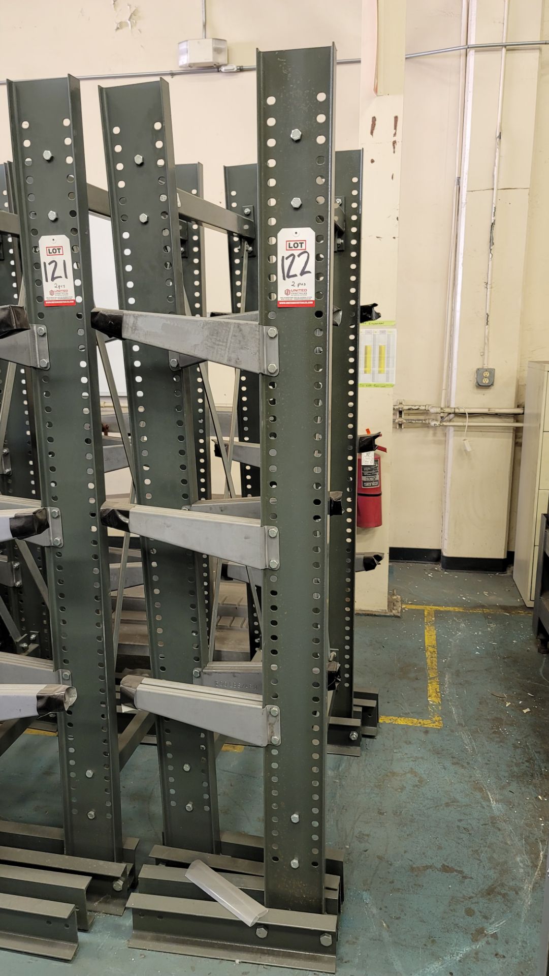 LOT - (2) 3' SECTIONS OF CANTILEVER MATERIAL RACKS, W/ 14" ARMS, 500 LB CAPACITY PER ARM, 84" HT (
