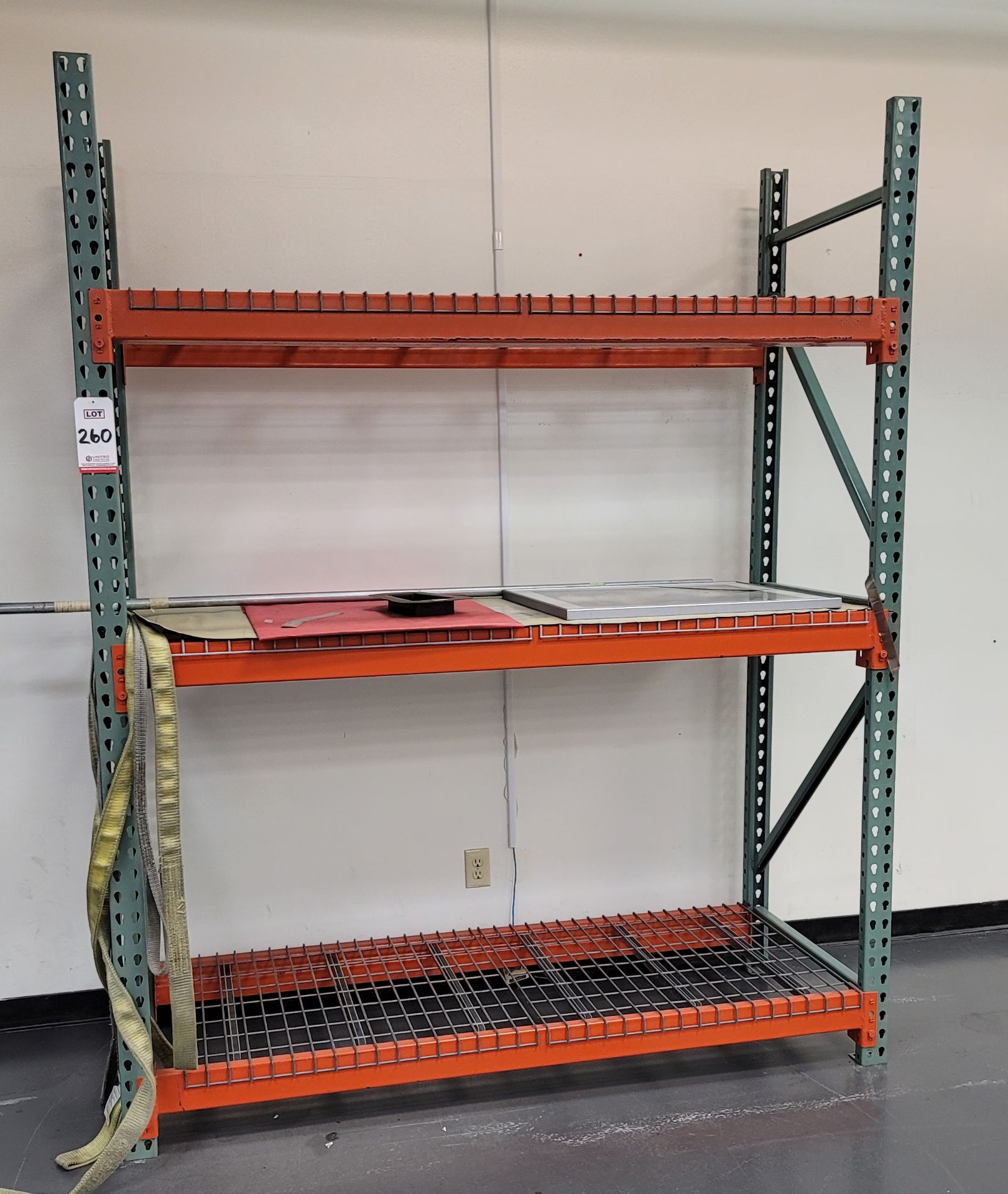 LOT - (1) SECTION PALLET RACK, 6'-6" BEAMS, 8' UPRIGHTS, WIRE DECKING (LOCATION: BUILDING 1 & 2