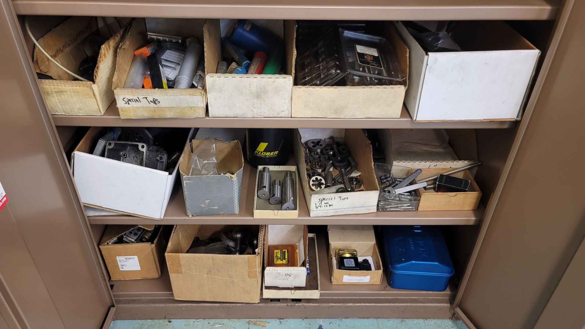 LOT - CONTENTS ONLY OF (3) SHELVES, TO INCLUDE: TAPS, ENDMILLS, DIES, ETC.