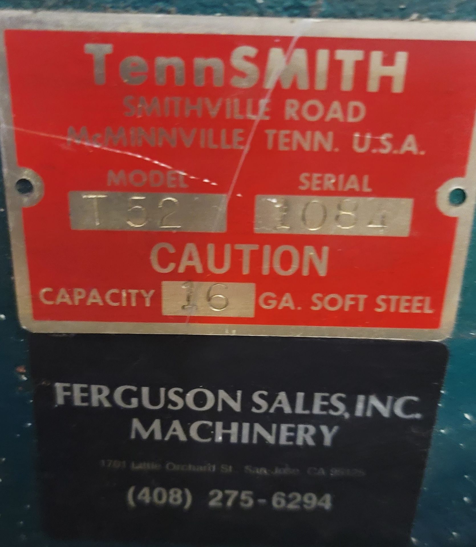 TENNSMITH 52" FOOT SHEAR, MODEL T52, 16 GA CAPACITY, S/N 1084 - Image 4 of 4