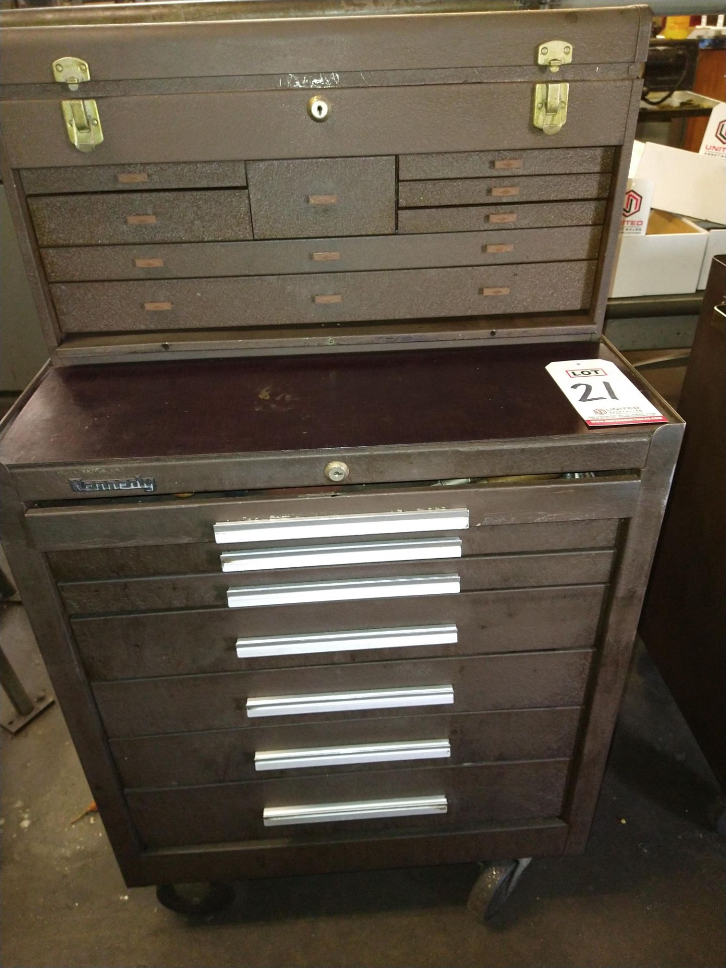 KENNEDY 15-DRAWER TOOL BOX, TOP/BOTTOM, W/ CONTENTS