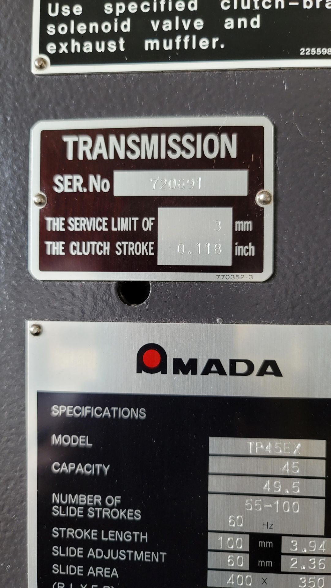 2006 AMADA TP45EX VARIABLE SPEED GAP FRAME PRESS, 45-TON CAPACITY, AMADA TOUCH SCREEN CONTROL, POWER - Image 8 of 8