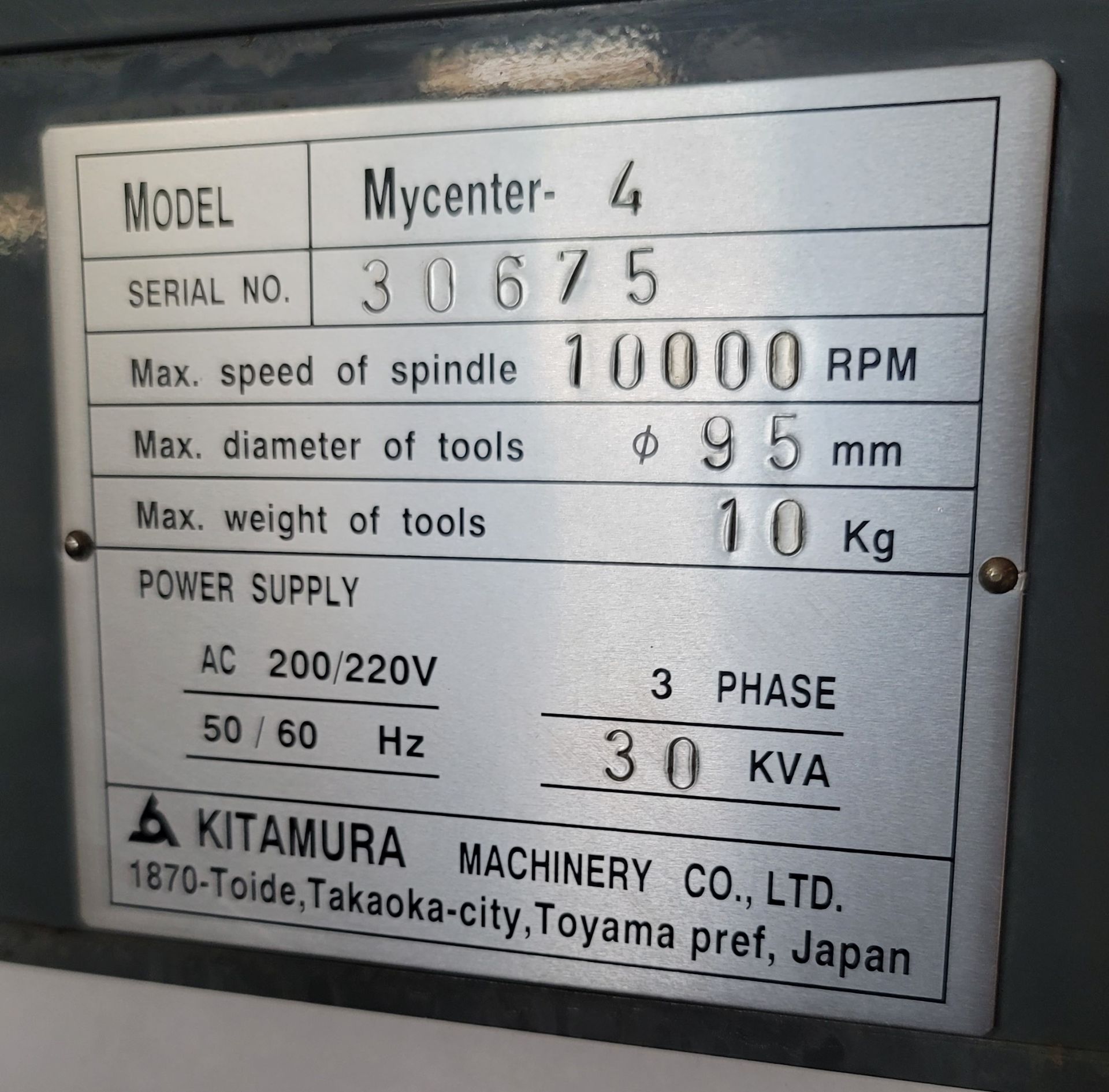 KITAMURA MYCENTER-4 CNC VERTICAL MACHINING CENTER, PALLET SHUTTLE CHANGER, FANUC M16IM, XYZ TRAVELS: - Image 10 of 10