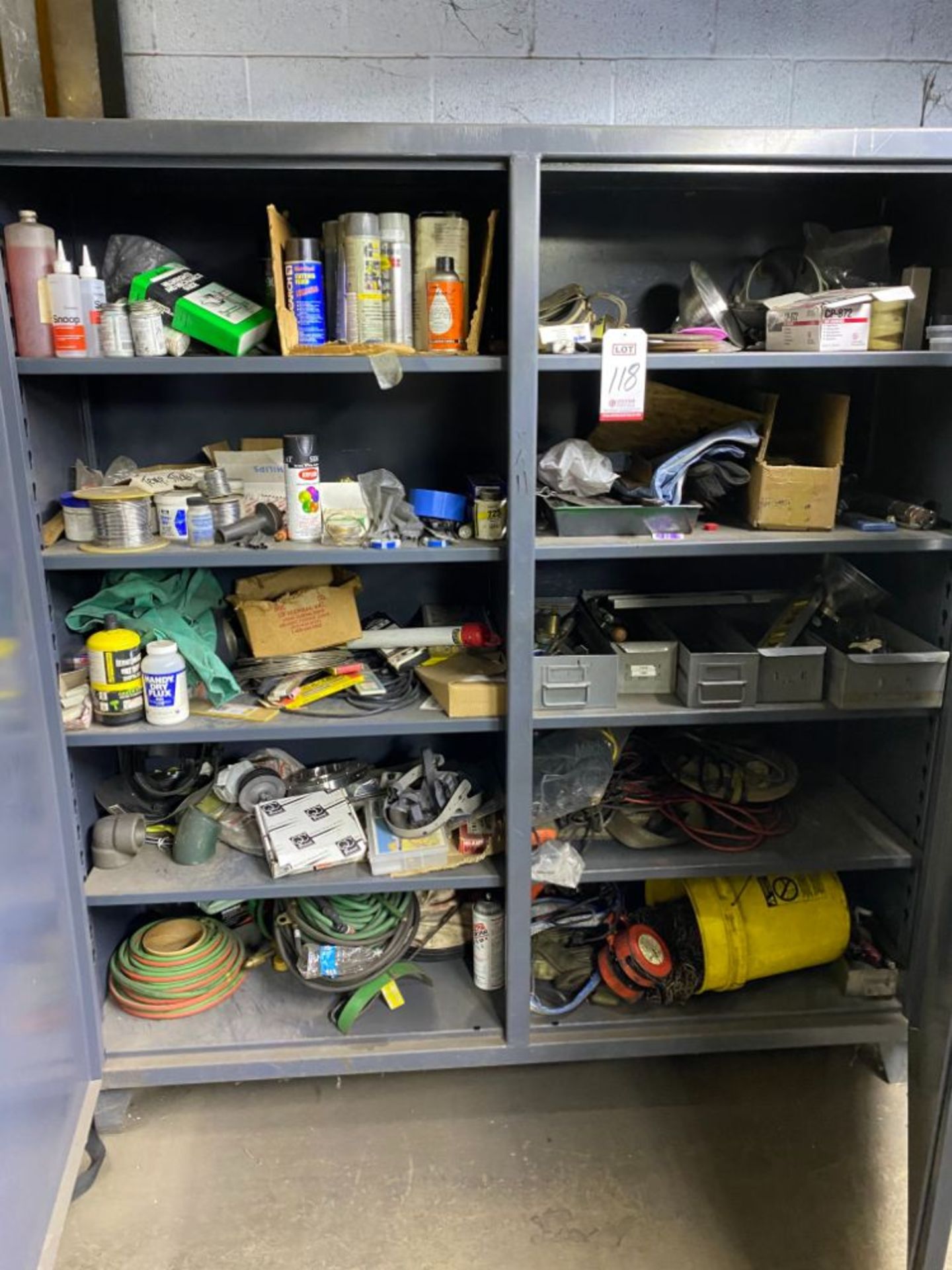 LOT - STRONGHOLD CABINET, W/ MISC. WELDING SUPPLIES