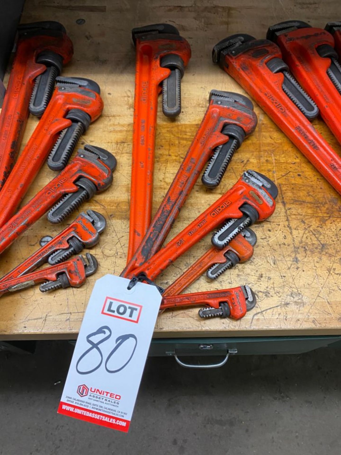LOT - RIDGID &/OR SNAP-ON PIPE WRENCH SET: 24", 18", 12", 8", 6"