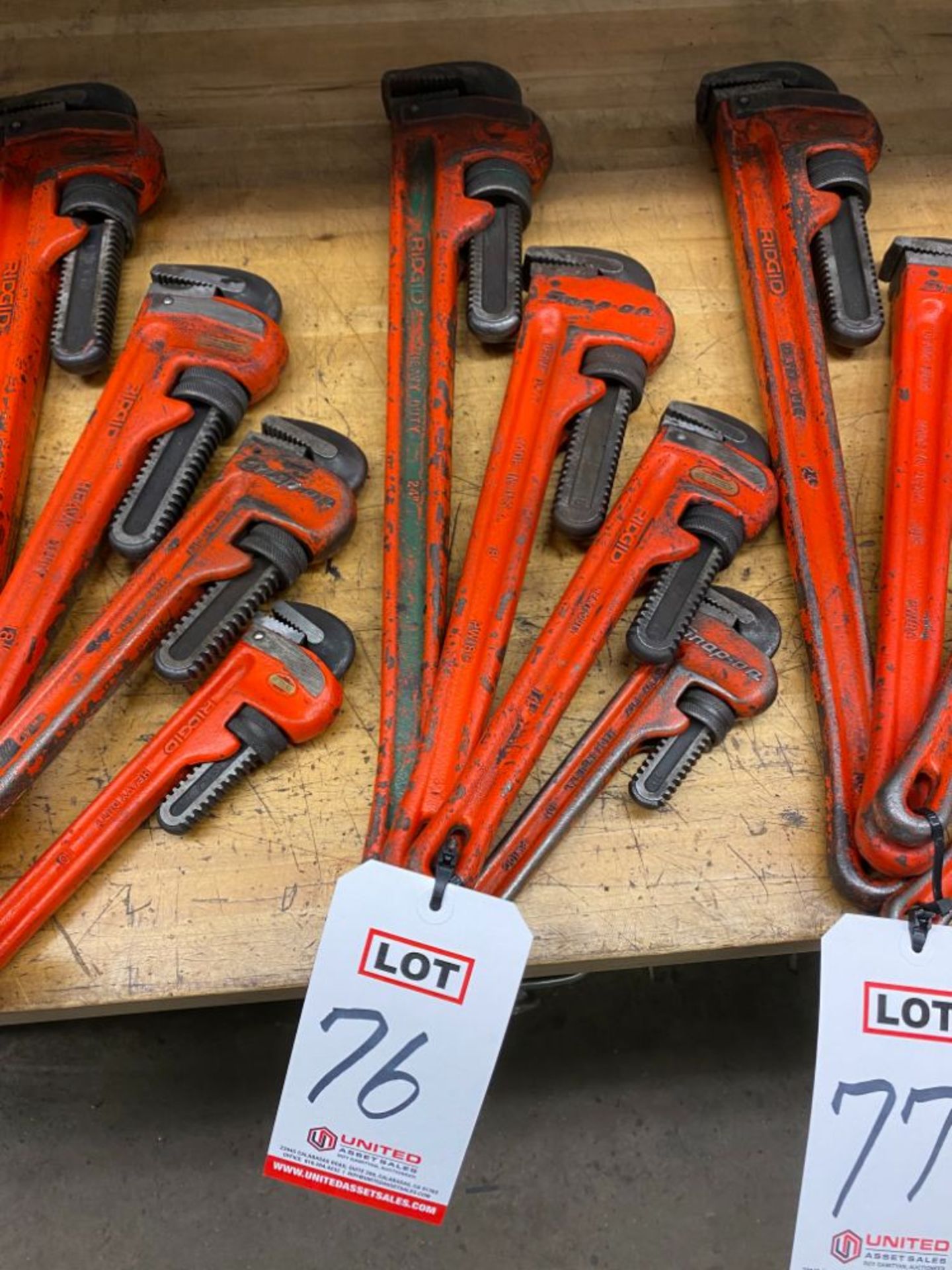 LOT - RIDGID &/OR SNAP-ON PIPE WRENCH SET: 24", 18", 14", 10"