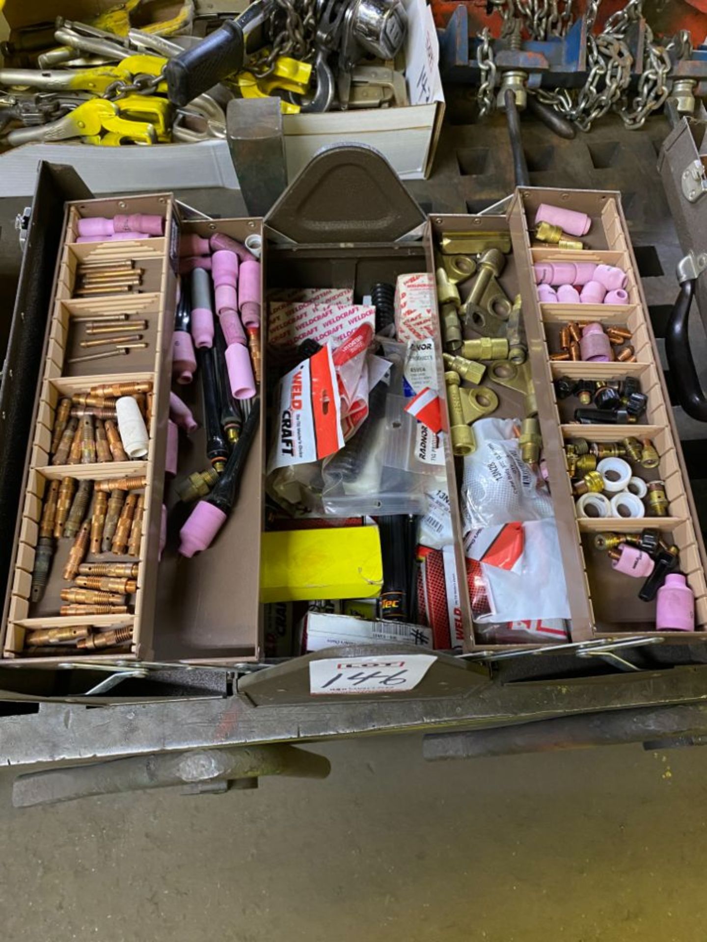 LOT - TOOLBOX OF TIG WELDING PARTS