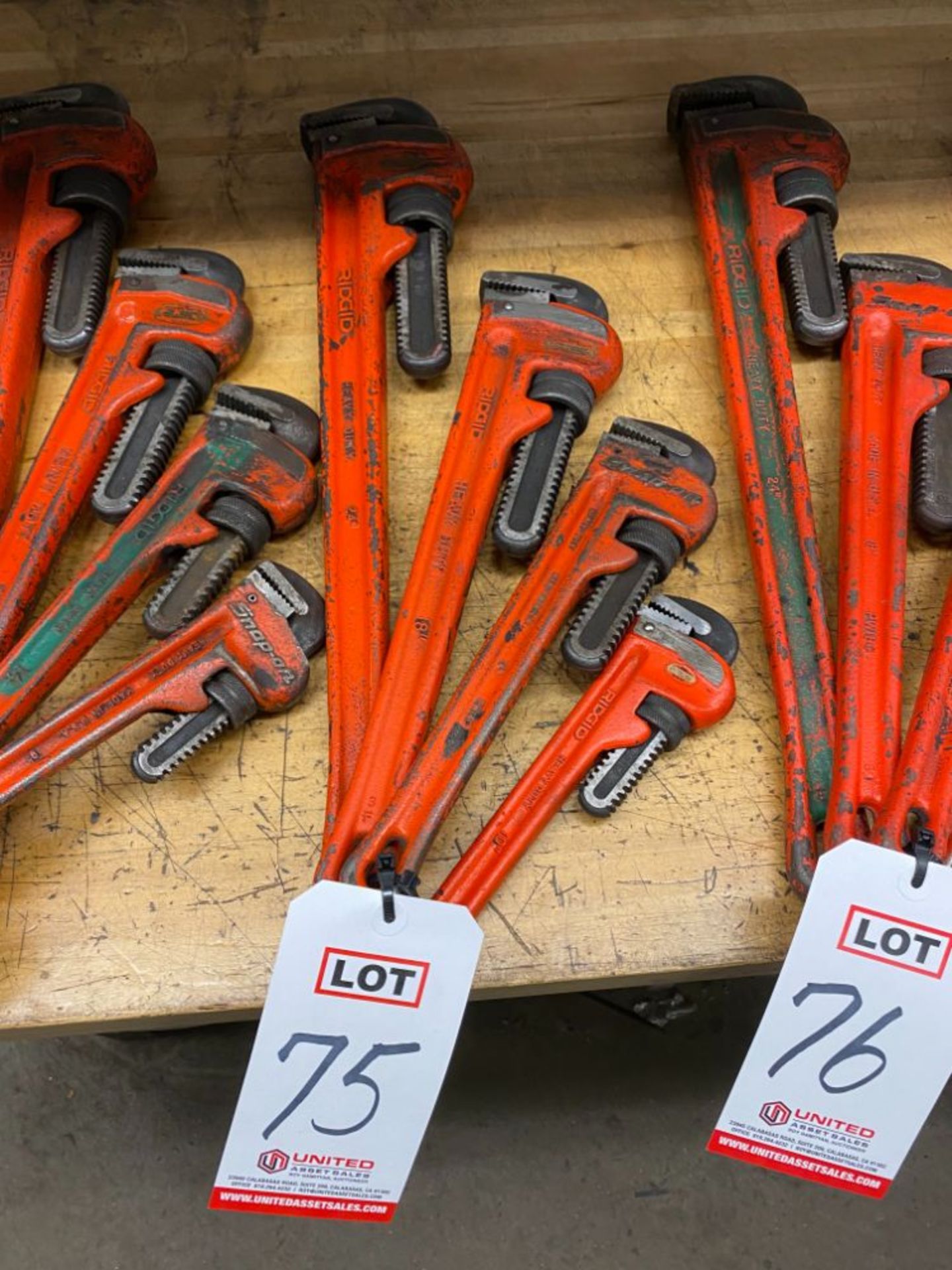 LOT - RIDGID &/OR SNAP-ON PIPE WRENCH SET: 24", 18", 14", 10"
