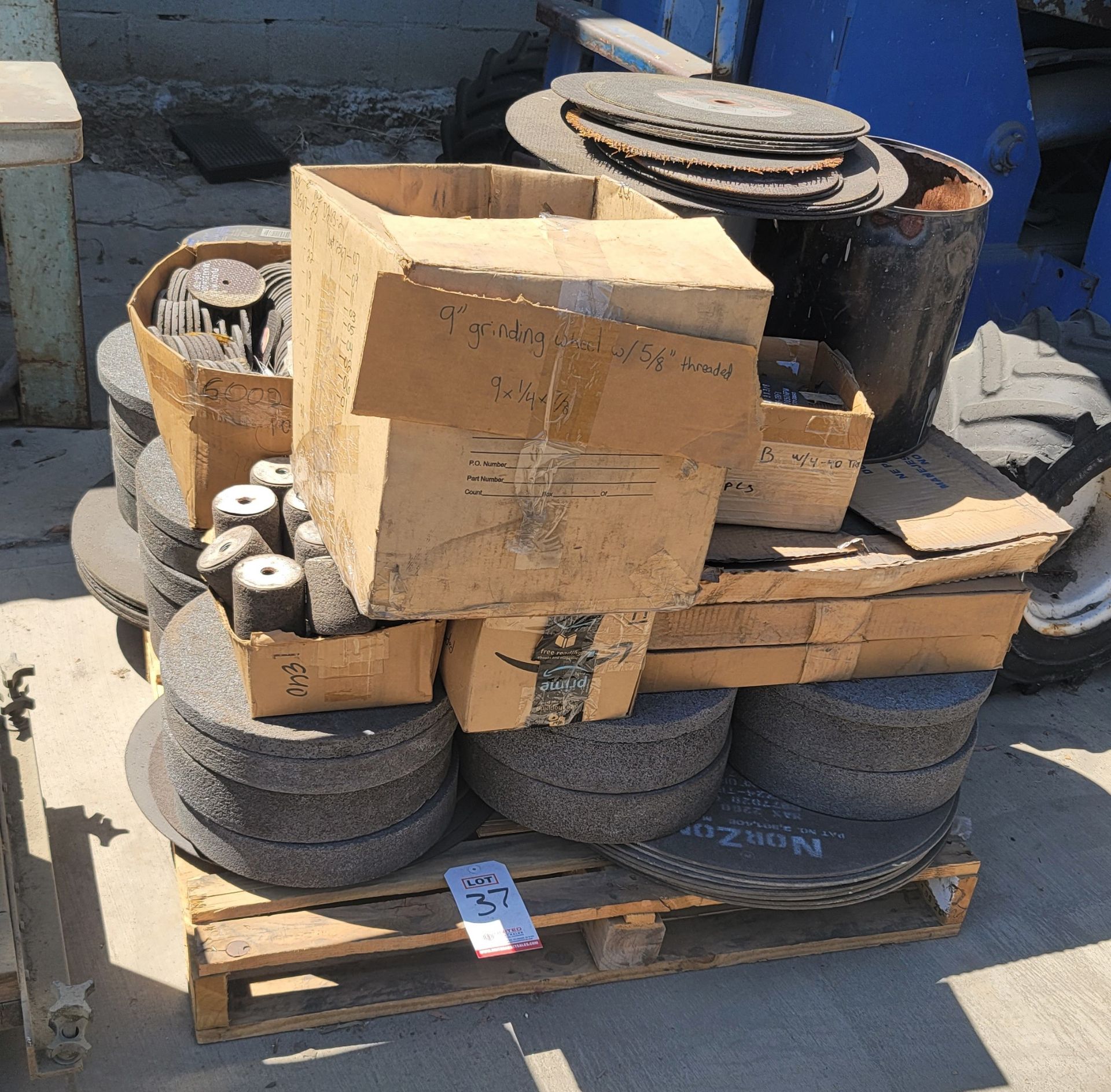 LOT - PALLET OF ABRASIVE CUTTING AND GRINDING WHEELS, TOO MANY SIZES TO LIST UP TO 24" DIA