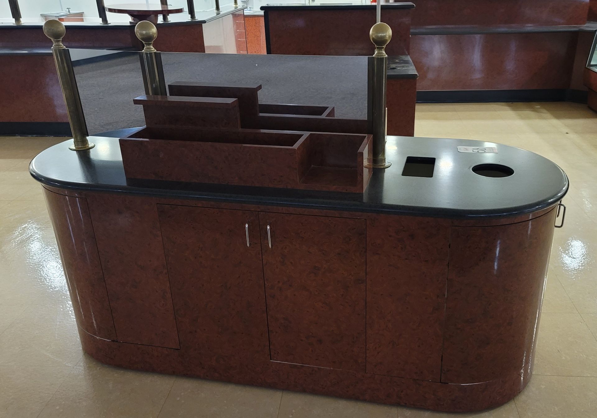 RESTAURANT CONDIMENT ISLAND W/ TRASH RECEPTACLE AND SUPPLY STORAGE, 7' X 32", 34" COUNTER HEIGHT - Image 2 of 2