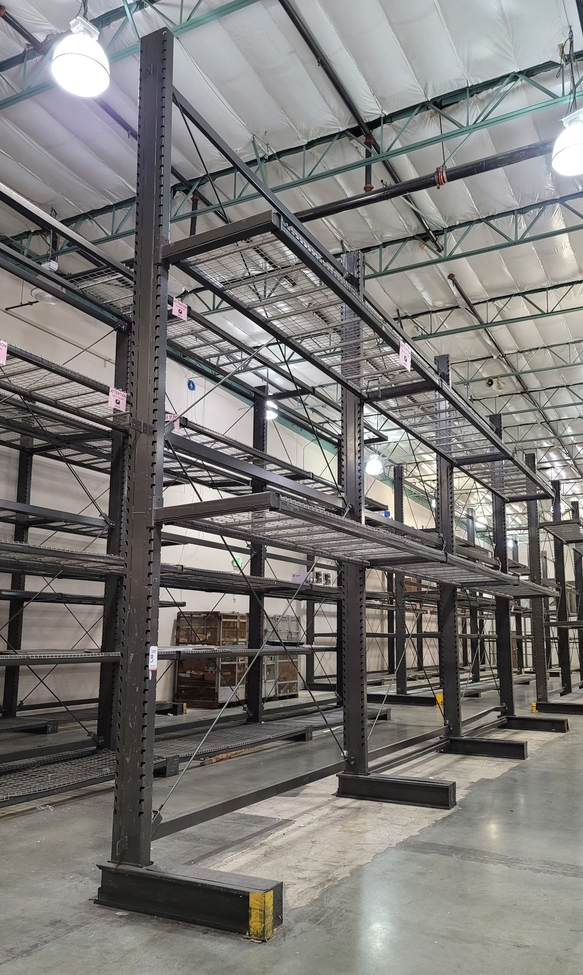 LOT - (3) 12' SECTIONS OF CANTILEVER PALLET RACK, 1-SIDED, 20' HT, WIRE DECKING