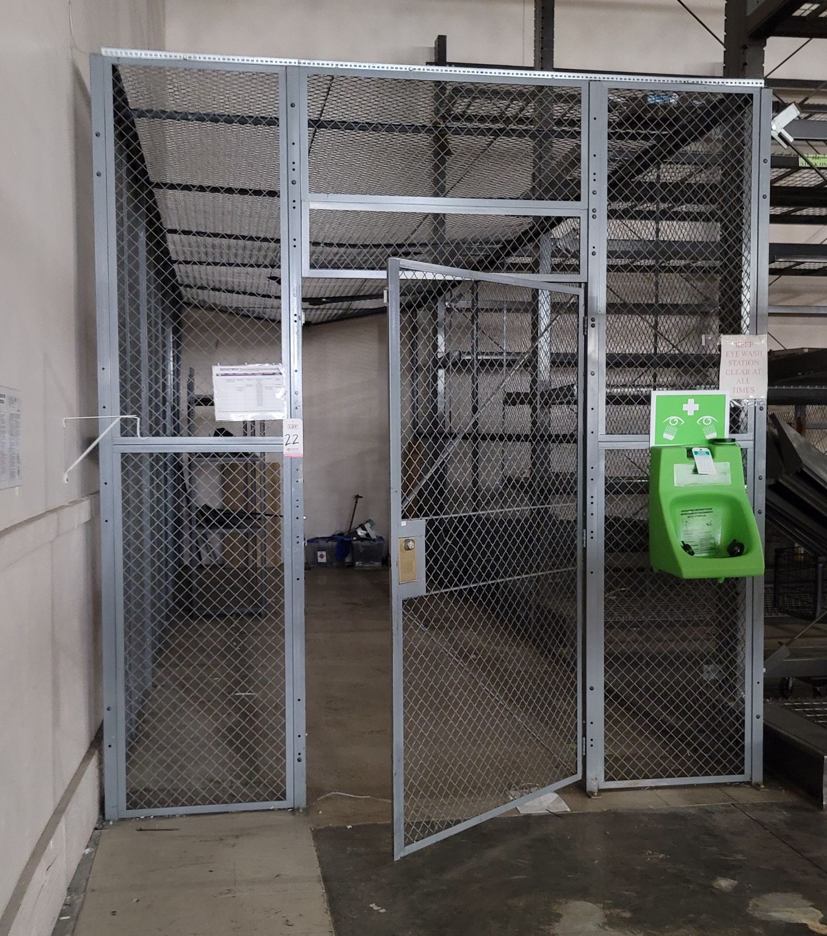 FENCED SECURITY ENCLOSURE, 3-SIDED, W/ FENCED ROOF, 28' X 9-1/2' X 10' HT