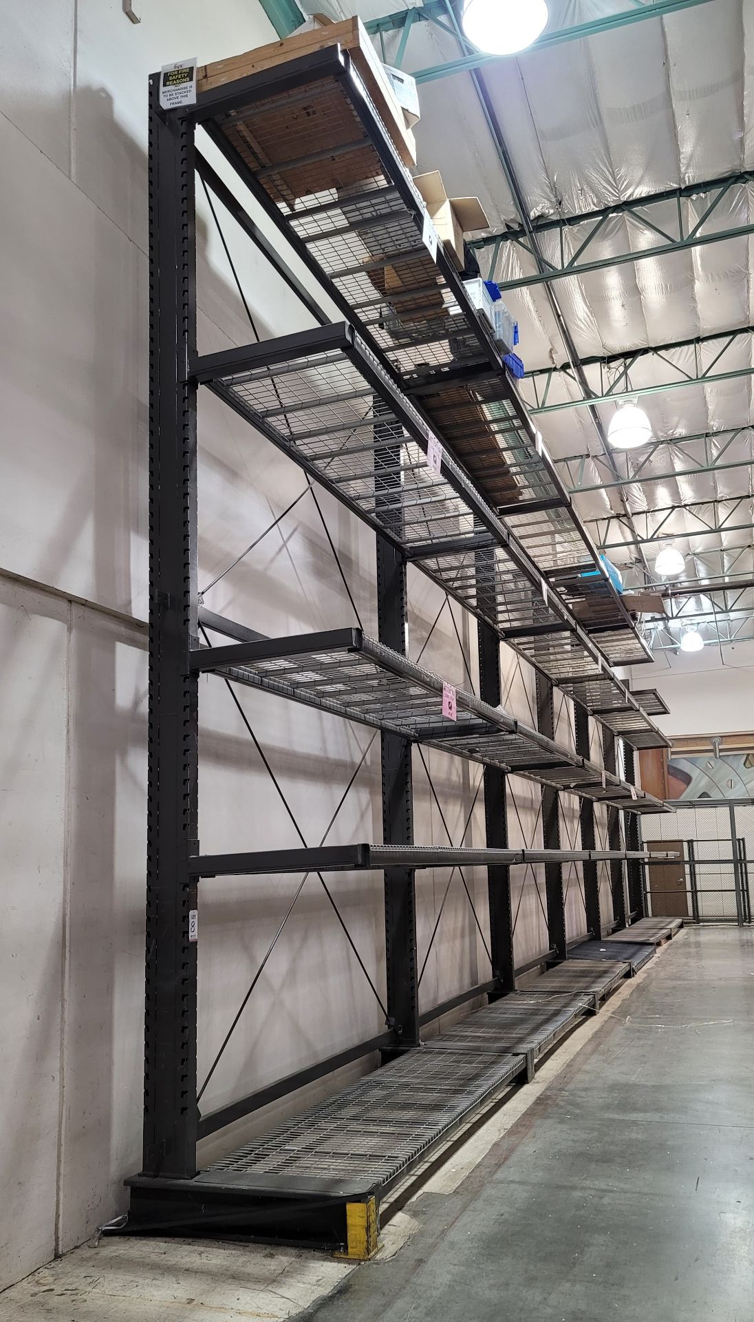 LOT - (6) 12' SECTIONS OF CANTILEVER PALLET RACK, 1-SIDED, 20' HT, WIRE DECKING