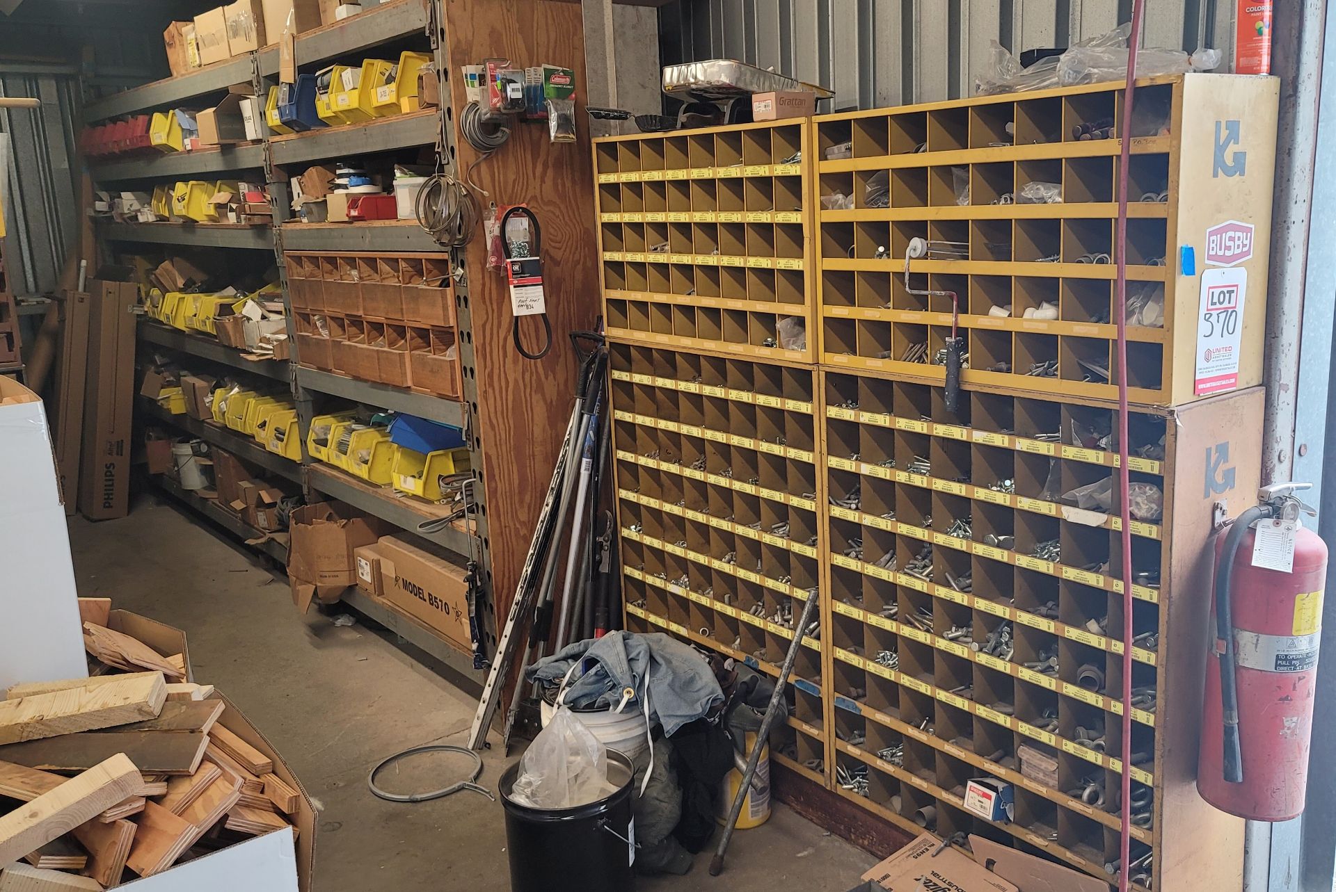 LOT - CUBBYHOLE BOLT & FASTENER BINS, W/ CONTENTS (LOCATED INSIDE WOOD SHOP)