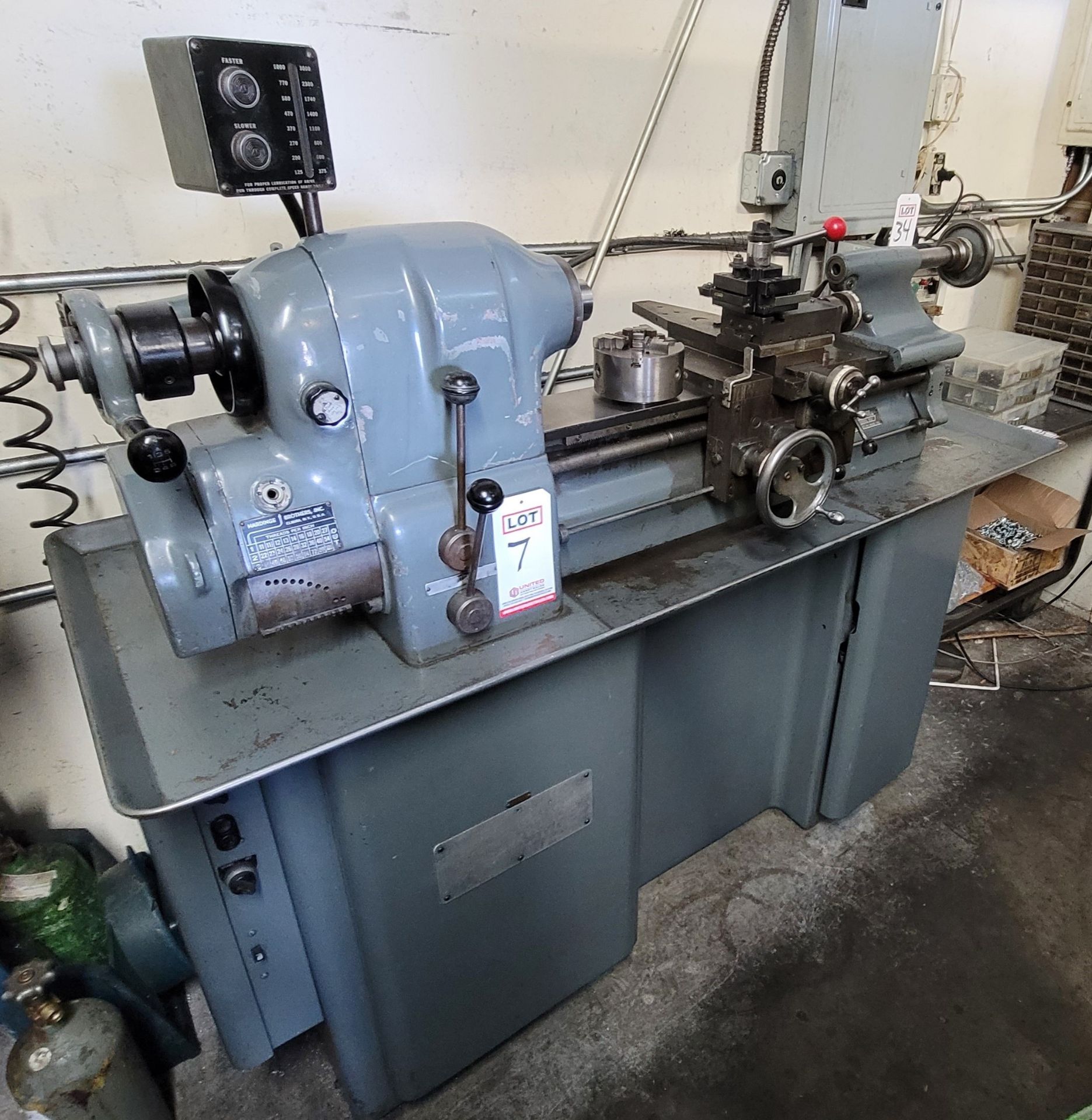 HARDINGE HLV TOOLROOM LATHE, 6" 3-JAW CHUCK, COLLECT CLOSER, THREADING, TOOL POST, TAILSTOCK