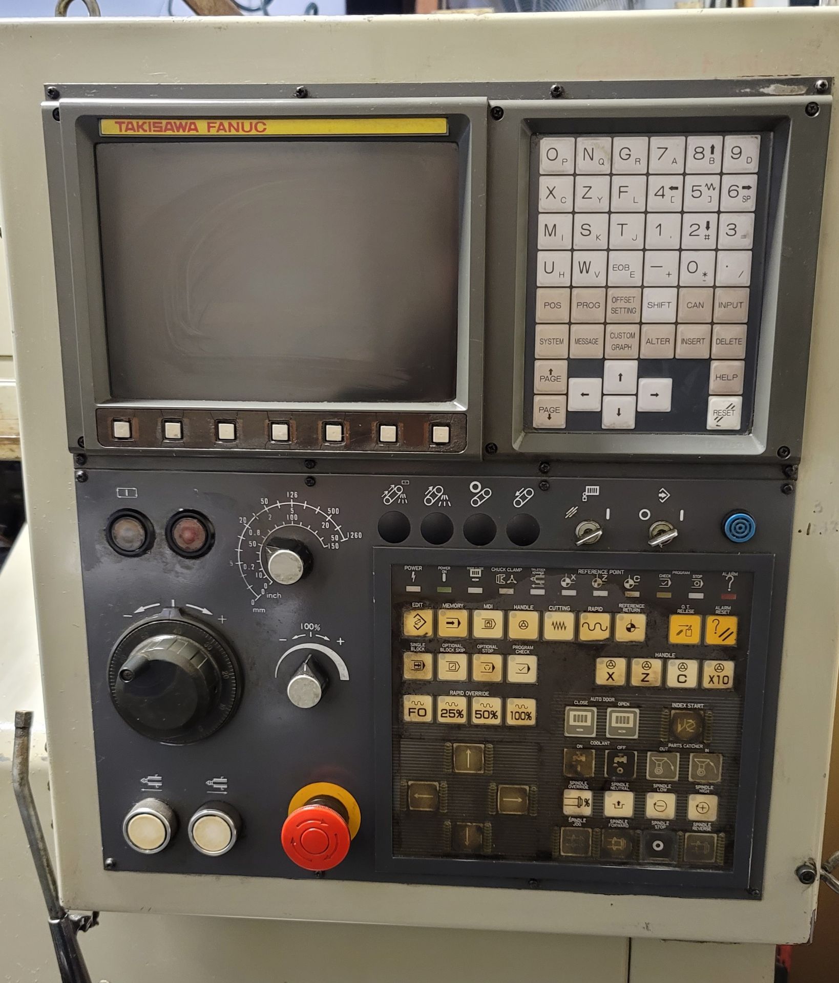 1996 TAKISAWA CNC LATHE, MODEL TW-30, FANUC CONTROL, 10" CHUCK, TAILSTOCK, 10-STATION, S/N - Image 3 of 6