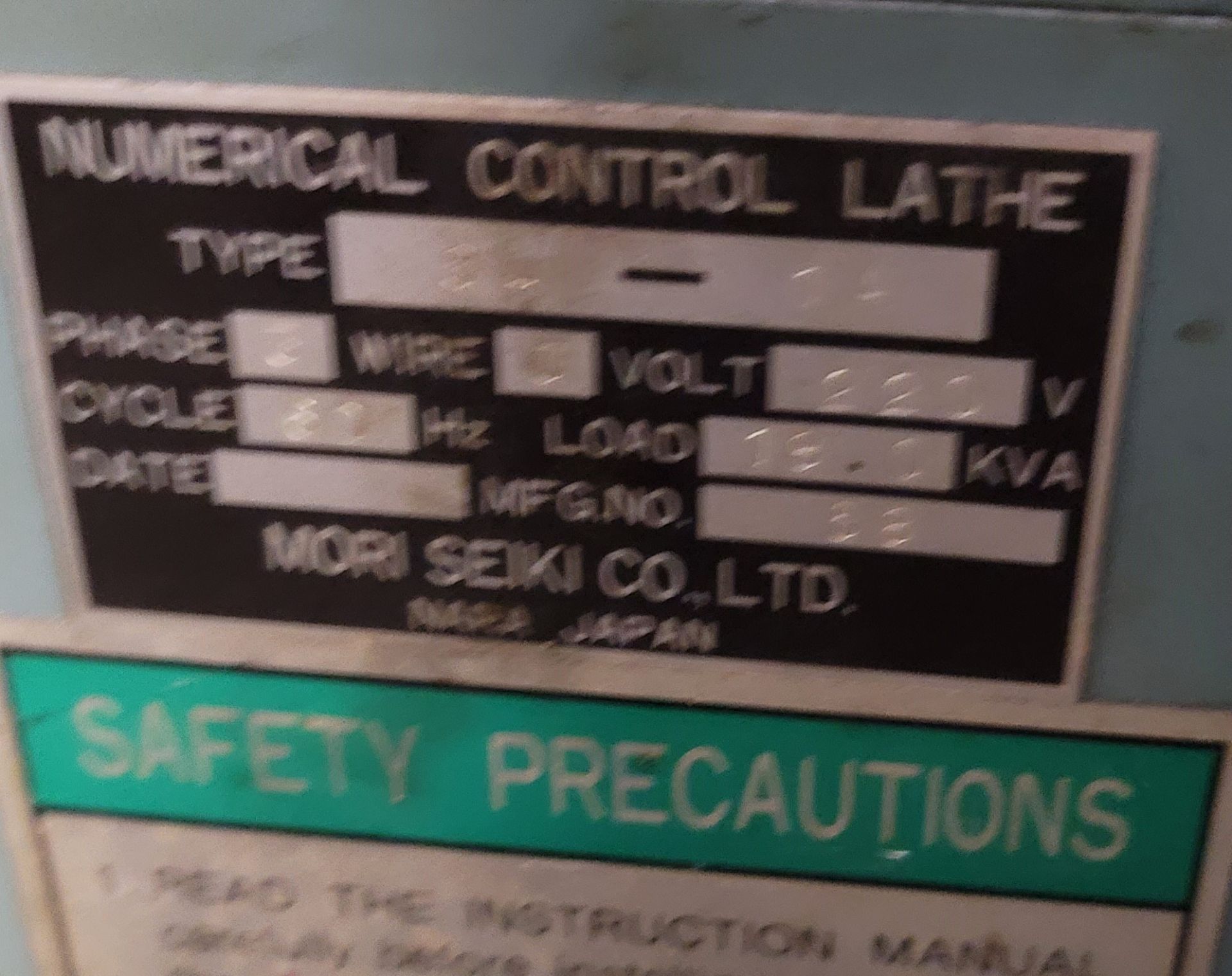 MORI SEIKI CNC LATHE, MODEL SL-1A, YASNAC LX-1 CONTROL, TAILSTOCK, S/N 58 - Image 6 of 6