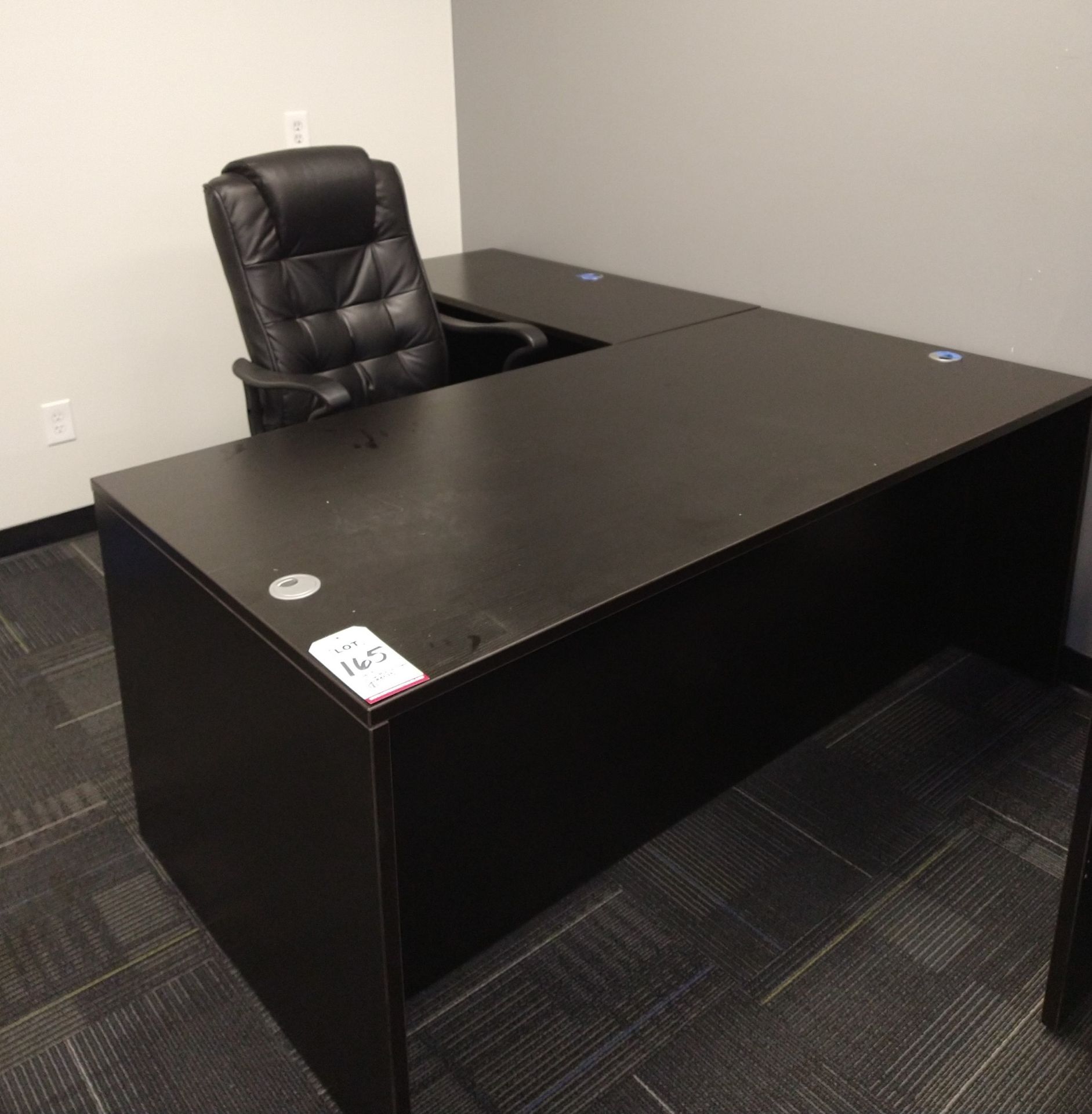 LOT - BLACK DESK W/ RETURN, CREDENZA AND CHAIR (LOCATION: ORANGE, CA)