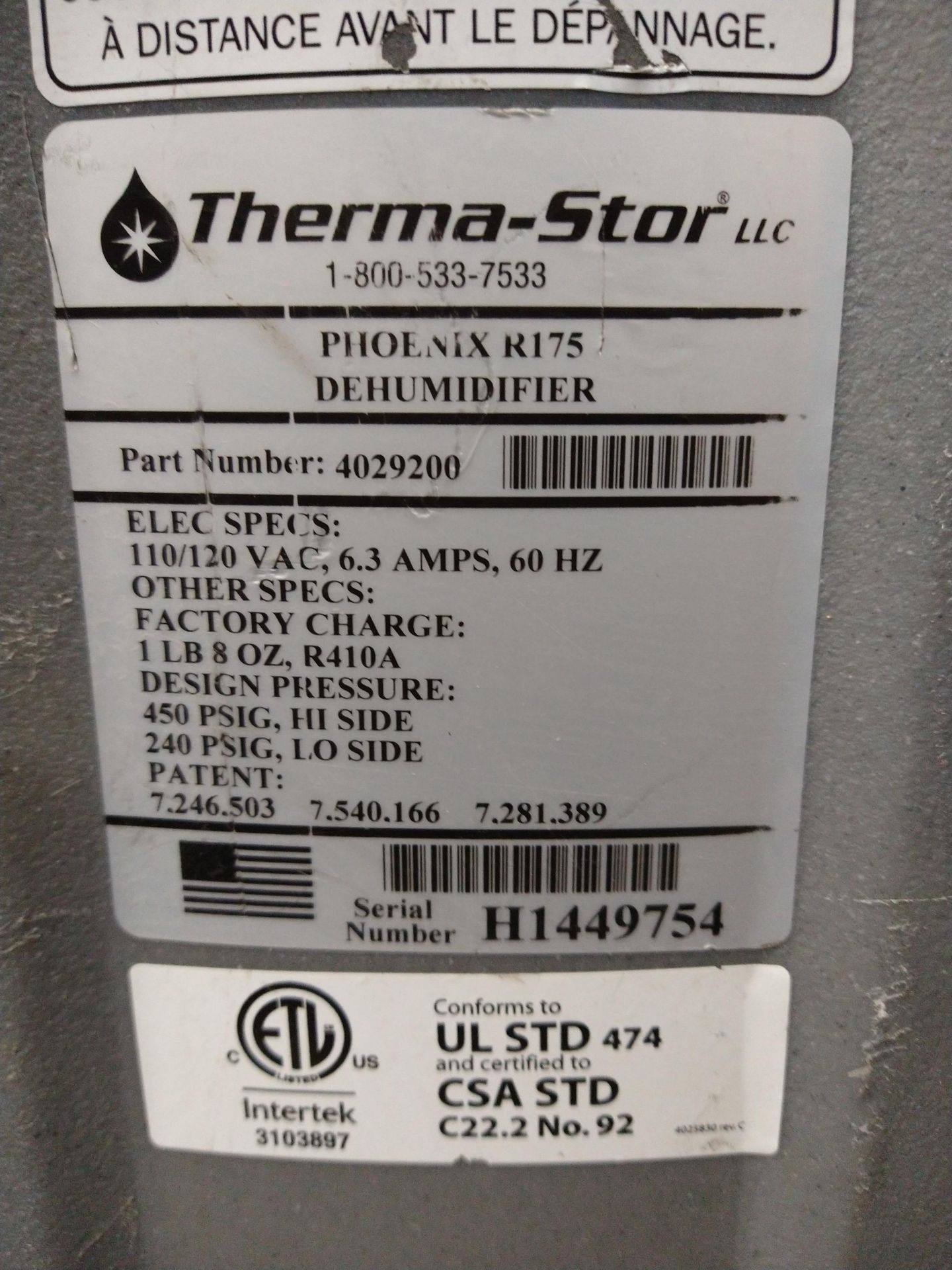 THERMA-STOR PHOENIX R175 DEHUMIDIFIER, NEEDS REPAIR (LOCATION: ORANGE, CA) - Image 3 of 3