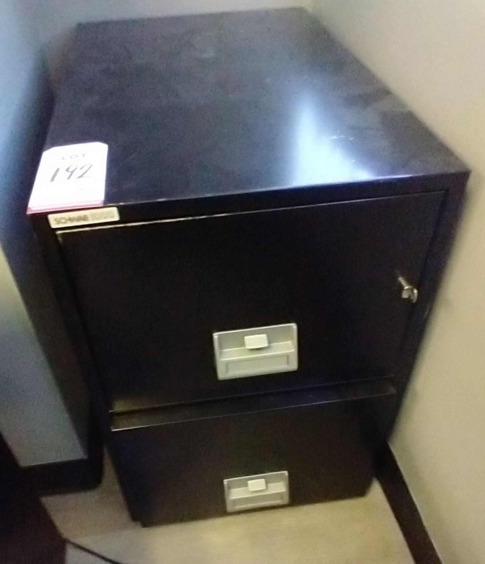 BLACK SCHWAB 1000 2-DRAWER FIRE PROOF CABINET (LOCATION: ORANGE, CA)