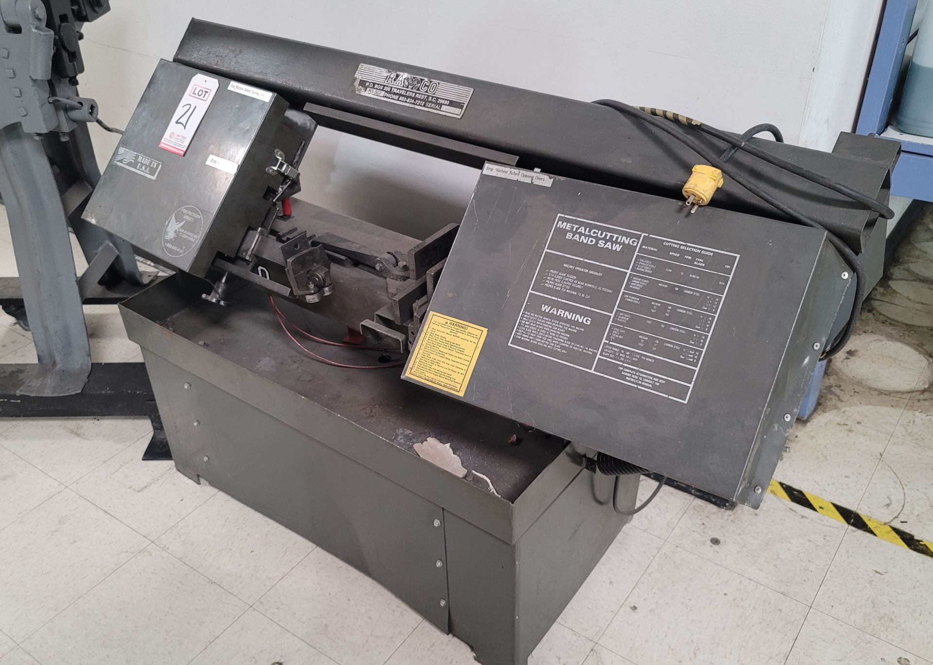 RAMCO HORIZONTAL BAND SAW, MODEL RS-90P, S/N 009235 - Image 2 of 3