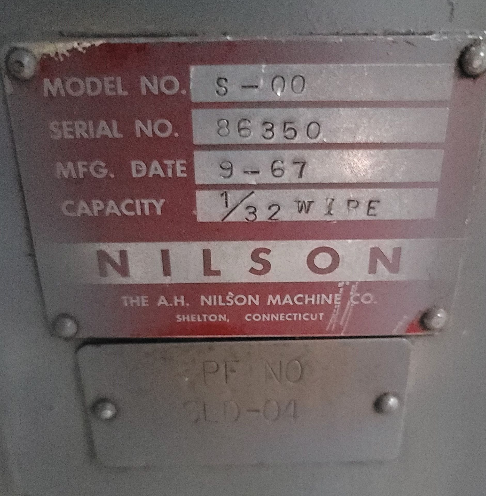 NILSON S-00 FOURSLIDE WIRE FORMING MACHINE, 1/32" CAPACITY, S/N 86350 - Image 3 of 3