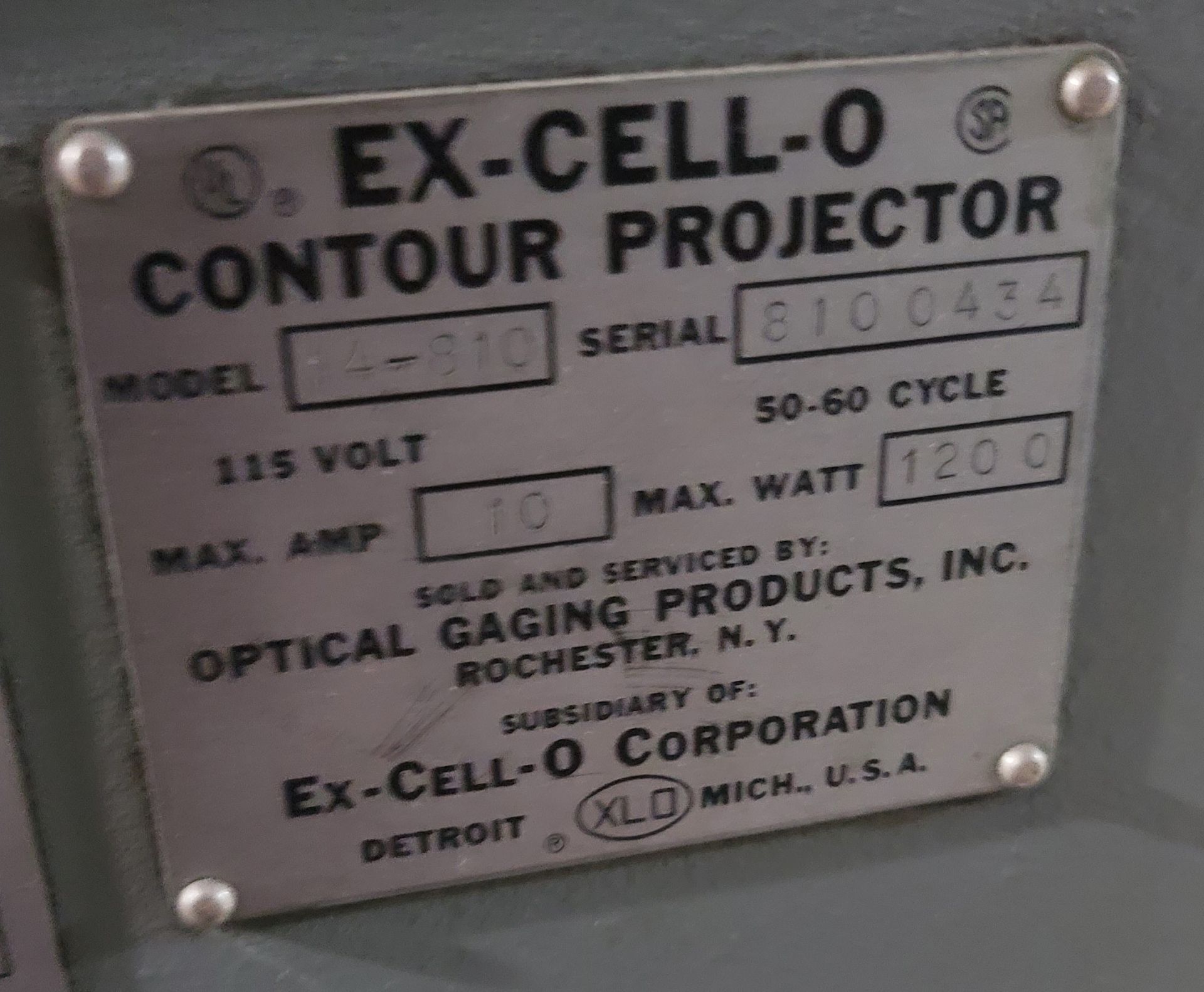 EX-CELL-O CONTOUR PROJECTOR, MODEL 14-810, S/N 8100434 - Image 3 of 3