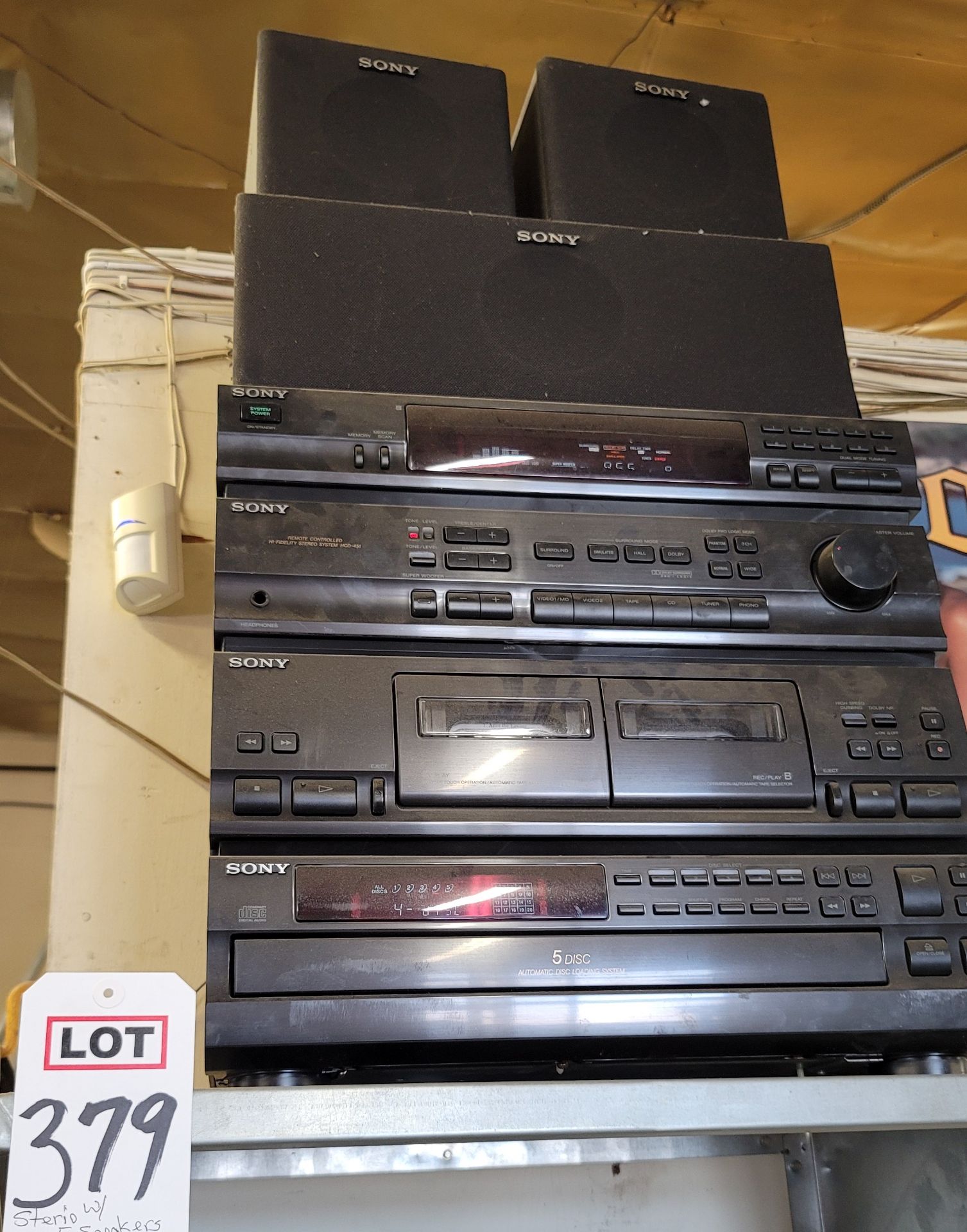 SONY STEREO SYSTEM W/ DUAL CASSETTE AND 5-DISC CD CHANGER