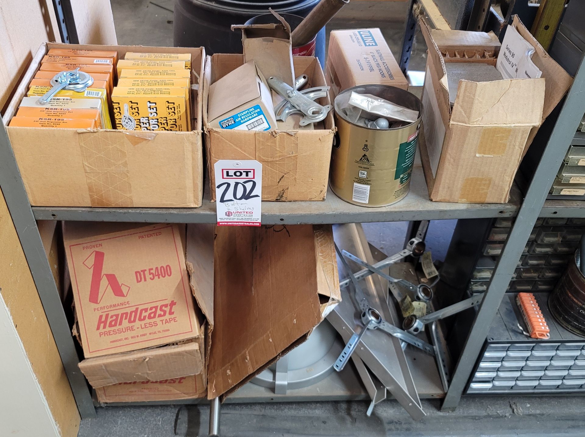 LOT - CONTENTS ONLY OF (2) BOTTOM SHELVES: KSR-195 3/8" DIAL DAMPER REGULATOR SETS, ETC. AND