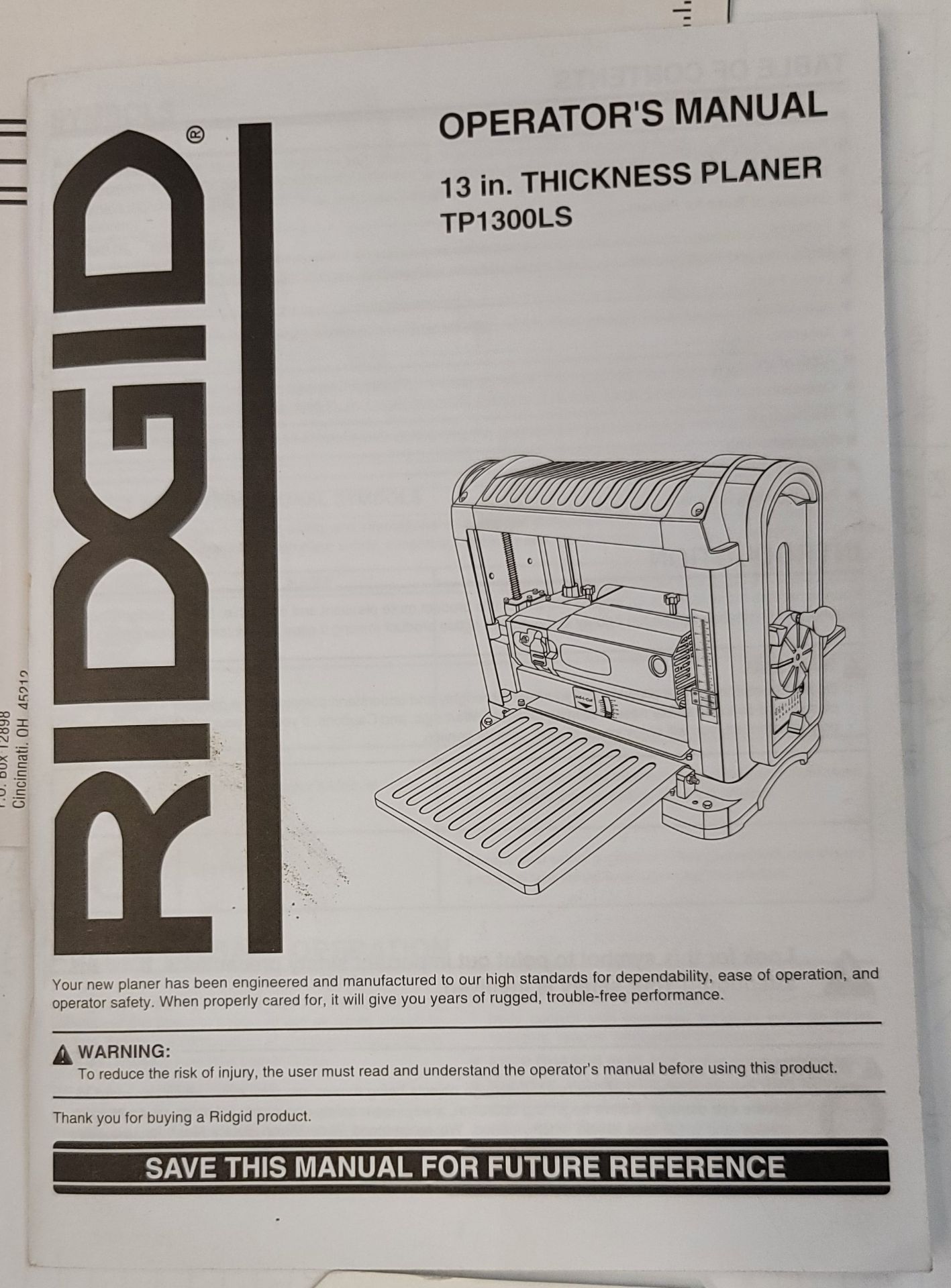 LOT - RIDGID 13" THICKNESS PLANER, MODEL TP1300LS, W/ STAND - Image 3 of 3