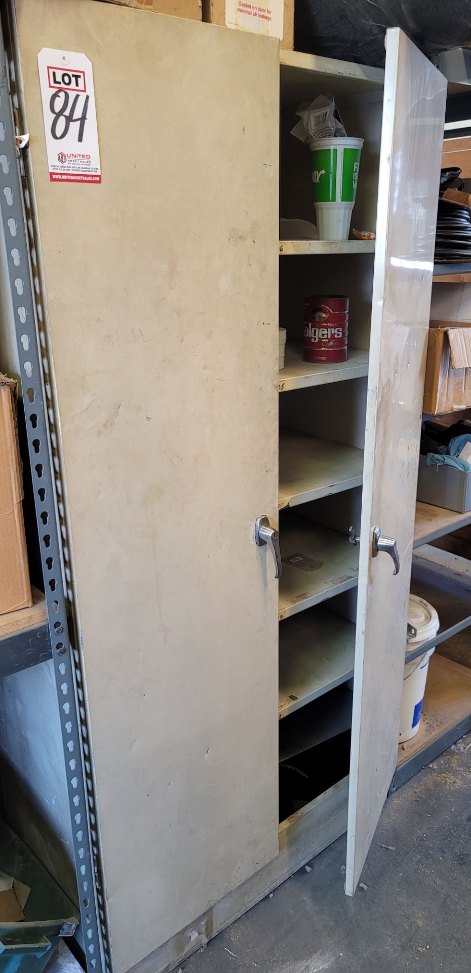 2-DOOR STORAGE CABINET, ALMOST EMPTY