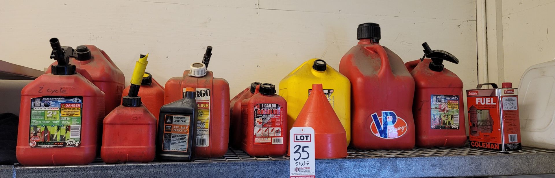 LOT - APPROX. (10) PLASTIC GAS CANS (IF YOU BUY THIS LOT, YOU MUST TAKE THEM W/ THEIR CONTENTS)